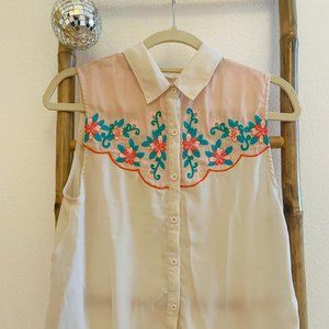 Lush Sleeveless Western Style Blouse